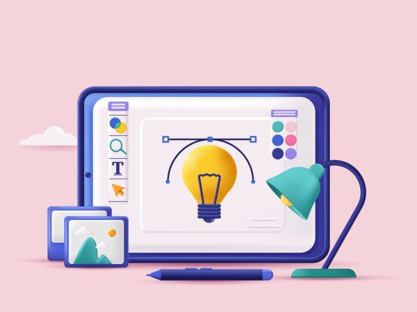 Web,Design,Concept,3d,Illustration.,Icon,Composition,With,Program,Interface